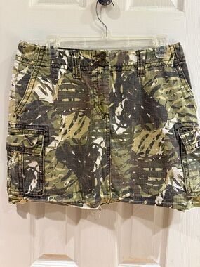 CAbi Camouflage Mini Skirt in Green, Brown, Cream